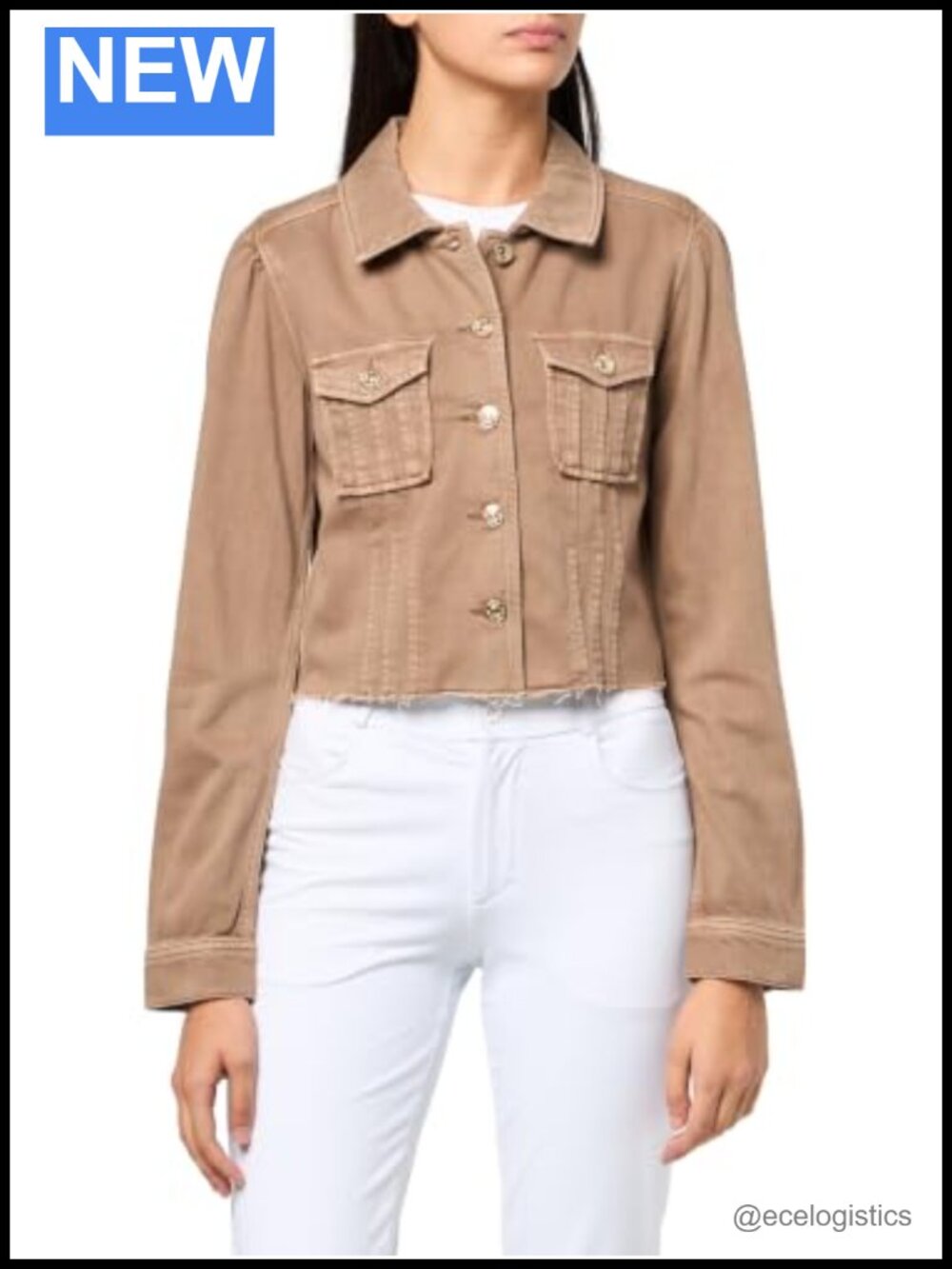 Cropped Denim Jacket with Raw Hem Button Front